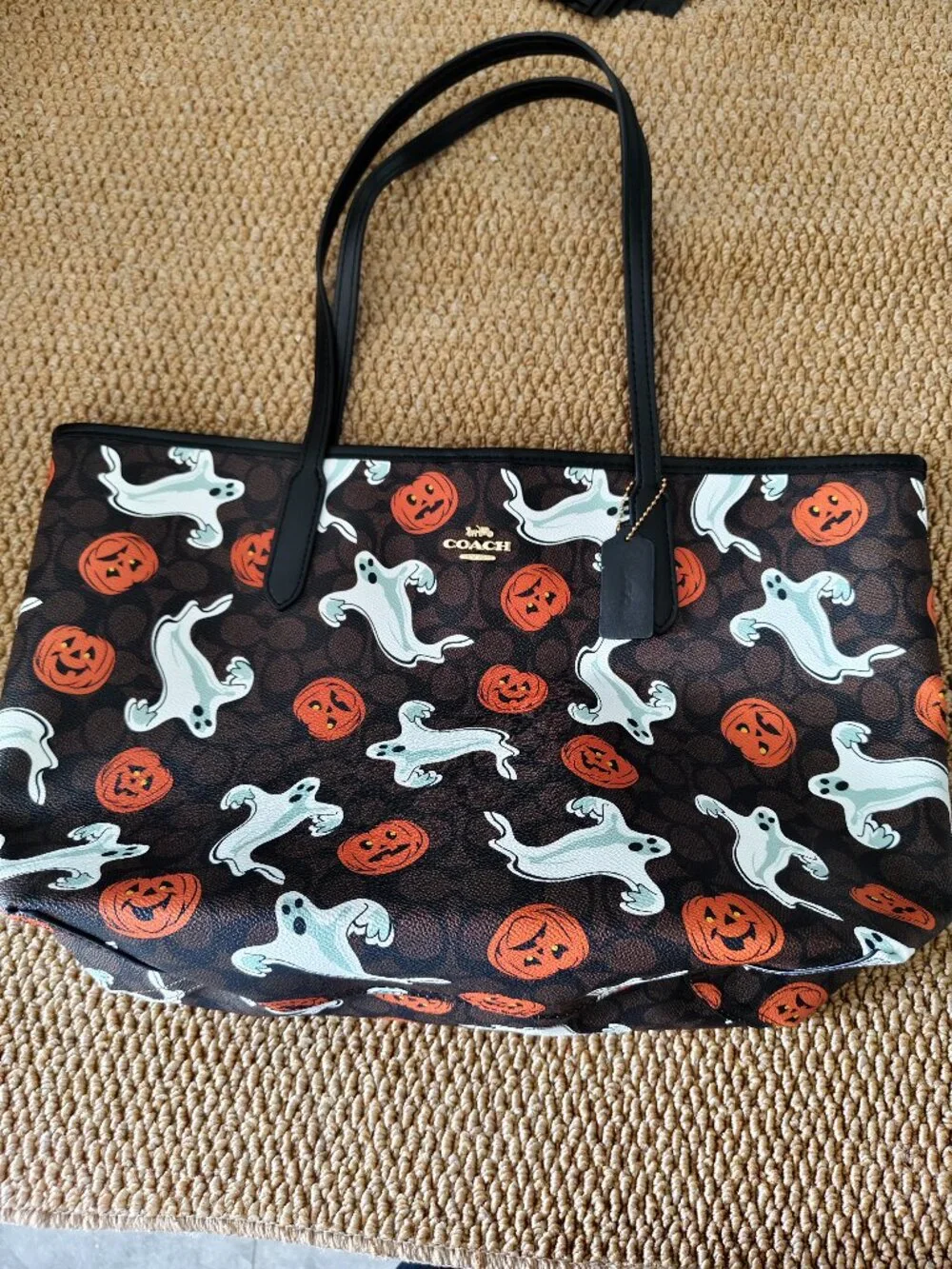🎃🎃Coach Black Halloween Ghost & Pumpkin Tote